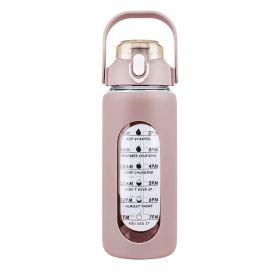 Glass Water Bottle Sports Water Bottle Motivational Water Bottle Water Intake Tracker Bottle with Straw Time Marker Silicone Sleeve Handle for Gym Wor (Capacity: 64Oz, Color: coffee)