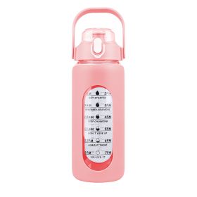 Glass Water Bottle Sports Water Bottle Motivational Water Bottle Water Intake Tracker Bottle with Straw Time Marker Silicone Sleeve Handle for Gym Wor (Capacity: 64Oz, Color: pink)